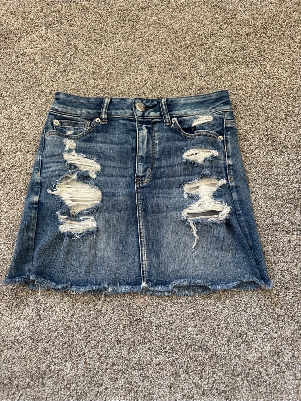 American Eagle Outfitters Distressed Blue Denim Mini Skirt